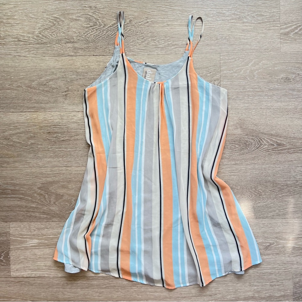 Dolan Left Coast Collection Knit Striped Spaghetti Strap Dress, Large